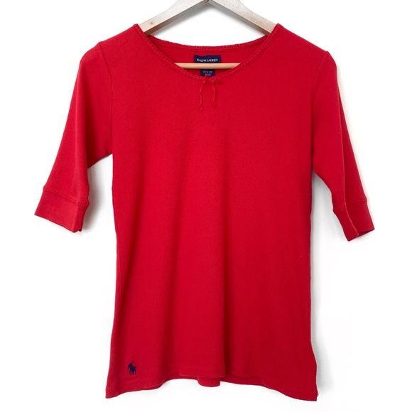 Vintage Ralph Lauren Ribbed Red Top w/ Bow Detail - Picture 1 of 6